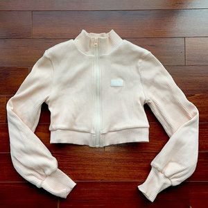 Bo + Tee Ribbed Zip Crop Jacket In Cream - Meghan Grubb Colab